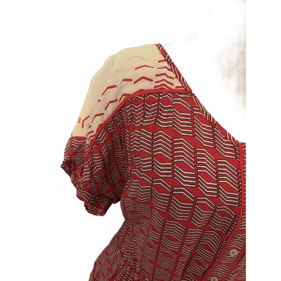 Anthropology Vintage Look Red and Cream Button-Front Dress - Picture 9 of 14